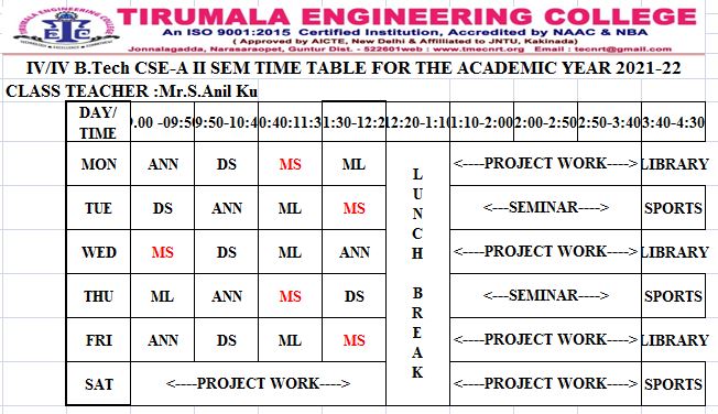 cse timetable